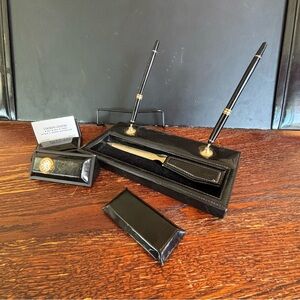 Vintage Dacasso Patent Leather Executive Desk Set (8x Pieces)